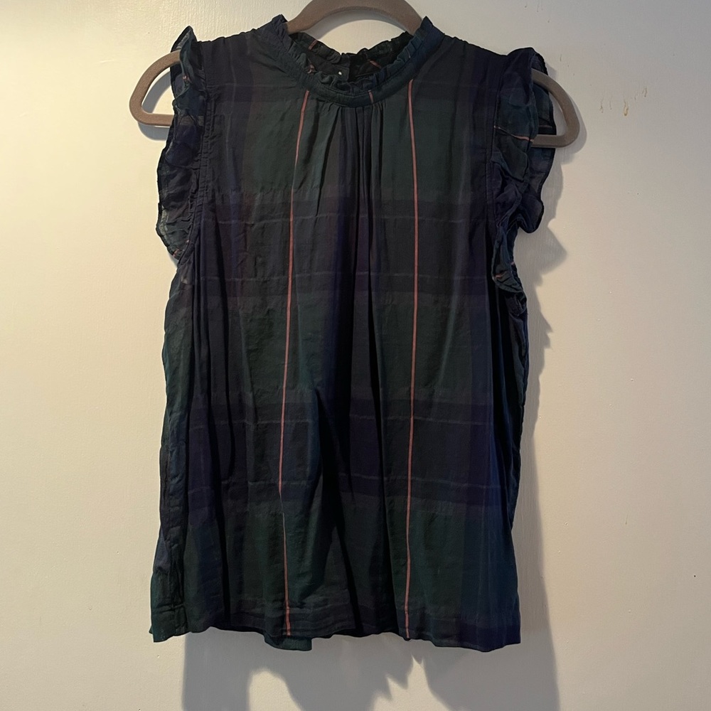 Anthropologie Ruffled Sleeves Flannel Blouse